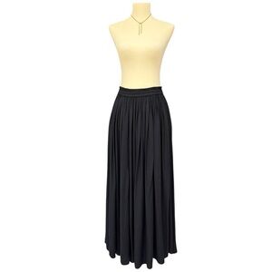 Vintage Black Maxi Pleated Skirt Size Small Boho Rayon Elastic Waist, EUC
